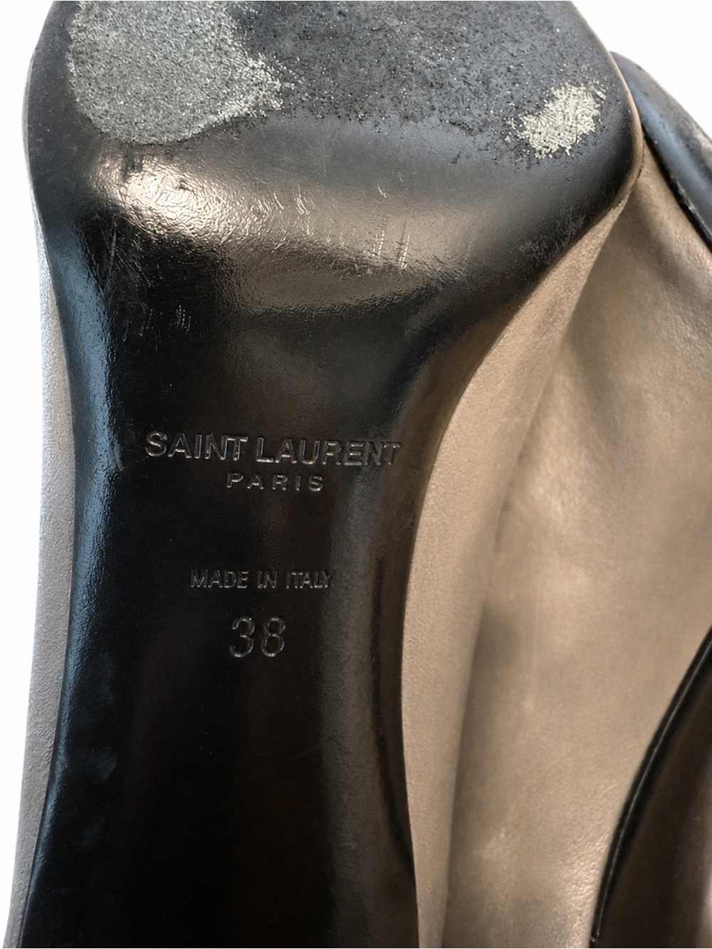 Saint Laurent YSL Gray Black Leather Cap Toe Pumps Gold Trim EU 38 US 7.5 - Picture 6 of 7